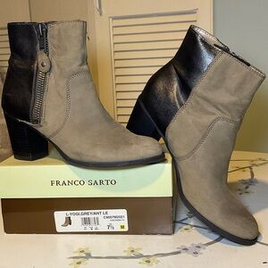 Franco Sarto Two-Tone Heeled Boots in Black and Tan